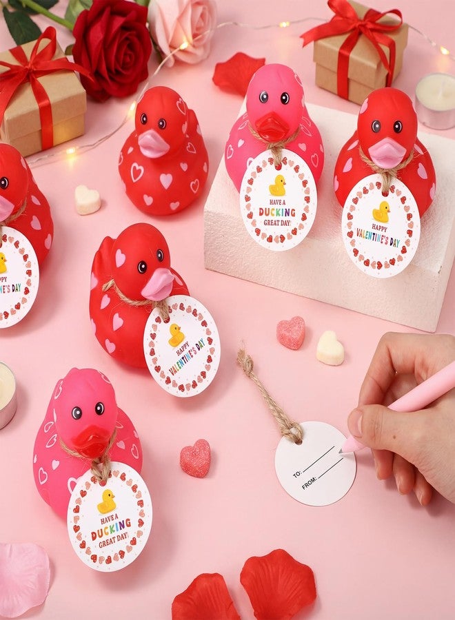 جيريفي قطعتان من البط المطاطي الصغير بحجم 3 بوصات لعيد الحب مع بطاقات هدايا عيد الحب، ألعاب بط مطاطية لجوائز ألعاب التبادل في الفصول الدراسية وهدايا حفلات الكرنفال. - Image 5